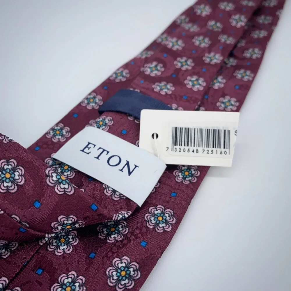 Eton Tie Mens One Size Maroon Floral‎ Silk Luxury Classic Necktie Italy Made